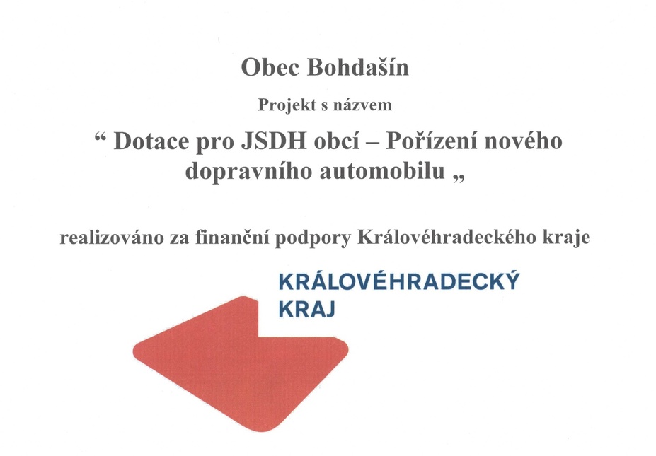 Pořízení nového Dopravního automobilu pro JSDH Bohdašín
